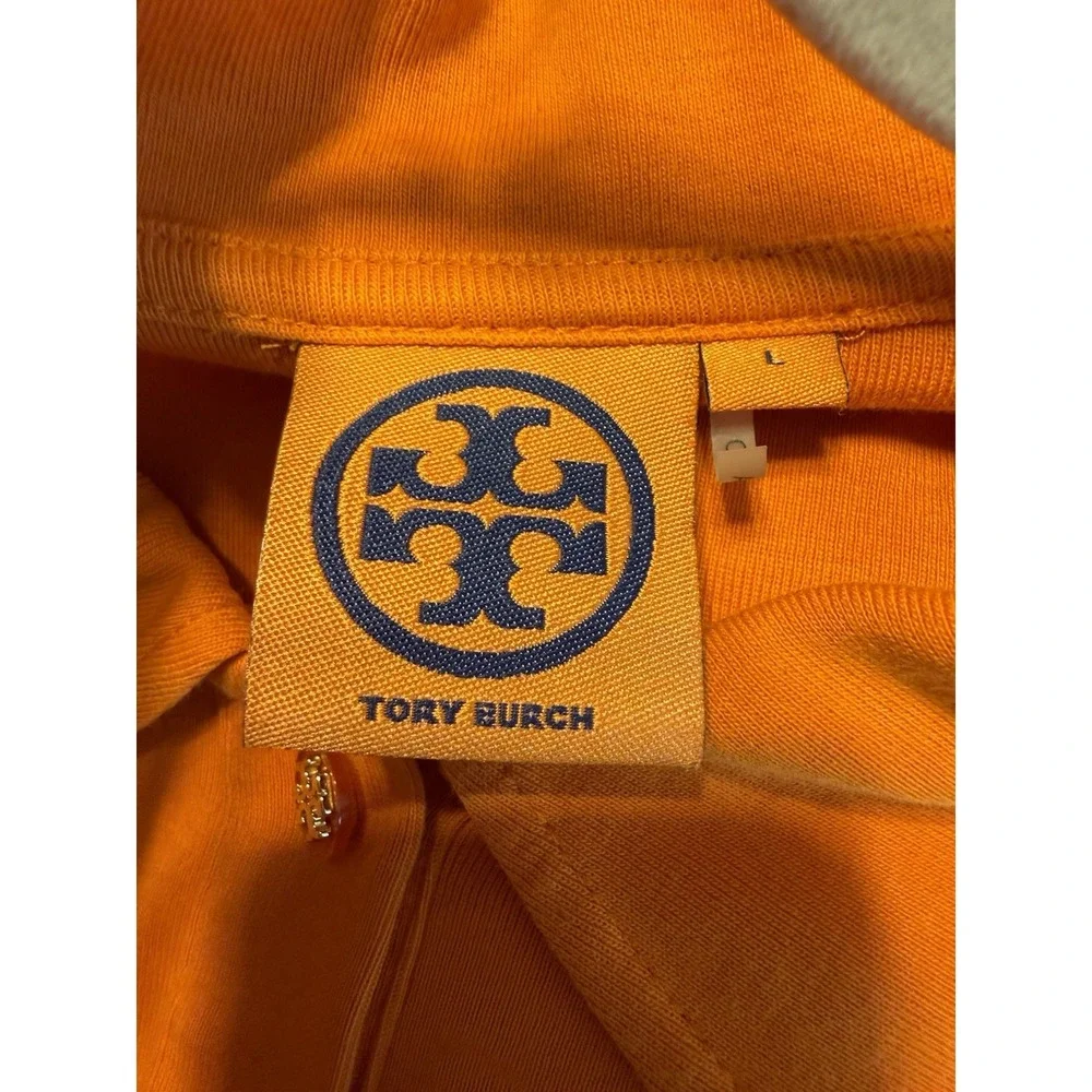 Tory Burch Women Orange Ribbed Short Sleeve Polo‎ Shirt Size Large